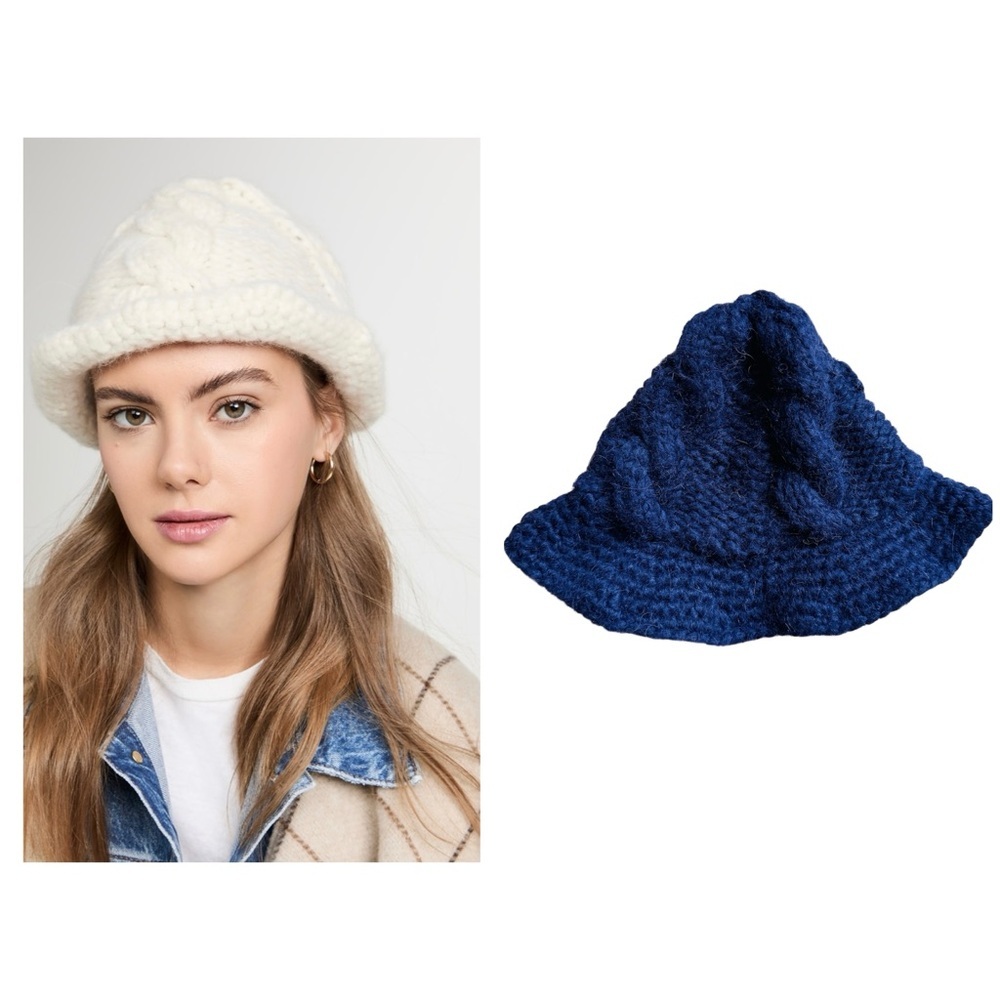 Lola Hats alpaca wool blend Trulli Knit Bucket Navy Blue Knit Hat NWT